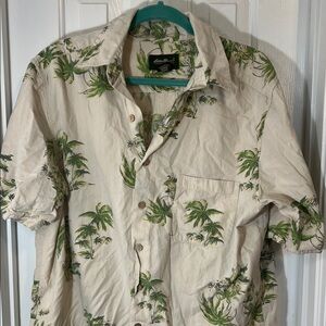 Eddie Bauer Cream and Green Casual Button Down Shirt size large tall